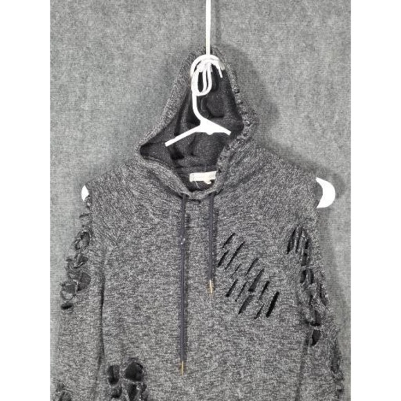 BKE Gilded Intent Distressed Cutout Cold Shoulder Hoodie Sweater Women's Size S - Picture 7 of 10
